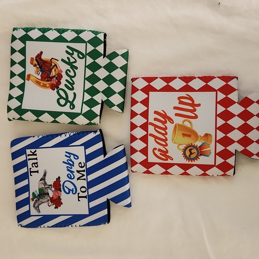 3/$15 Horse Racing 3 Assorted Beer Soda Can Koozie Covers NEW